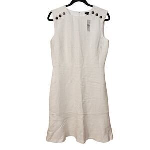 Ann Taylor NWT US 6 Ivory Boucle Tweed Sheath Dress Career Classic Ruffle